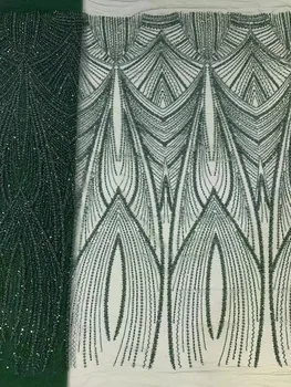 Zelená Francúzskej Čipky A Tylu Tkaniny, Výšivky Afriky Ručné Korálkové Čipky Textílie High-End Oka Materiálu Luxusné Flitrami Na Party
