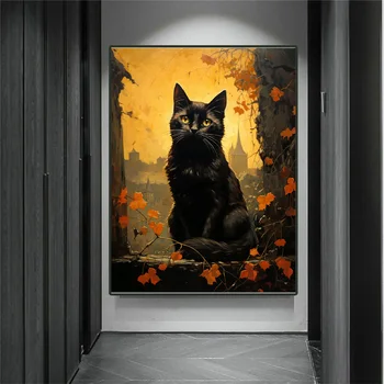 5D DIY Diamond Maľované Black Cat Full Round-Diamond Mozaiky Zvierat Diamond Výšivky Nastaviť Obývacia Izba Domáce Dekorácie