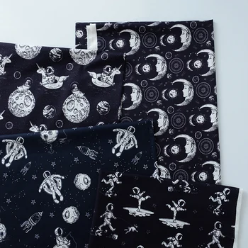 Astronaut Bavlna Ručné DIY Digitálna Tlač Textílie Cartoon Čierna Biela Šitie Odevov Šaty Tým Metrov