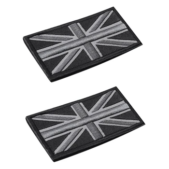 2X MÓDNE britskej Vlajky Union Jack Odznak Patch Držať Späť, 10 cm X 5 cm Nového, (Čierna/Šedá)