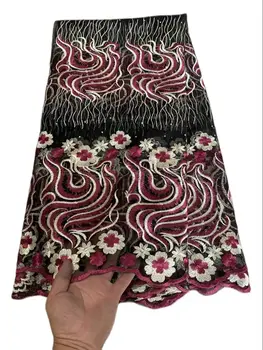 Čierne Africké Čipky Textílie francúzsky Korálkové Čipky Čistý Tylu Tkaniny Vysokej Kvality Vyšívané Textílie, Čipky na Šaty