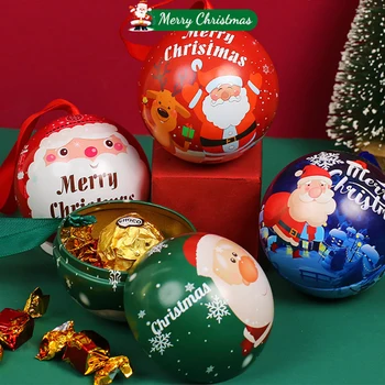Vianočné Plech Candy Poľa Loptu Candy Môže Darčekové Balenie Box Kolo Loptu Tvarované Vytlačené Mini Box Dieťa Darček Stromu Visí Dodávky