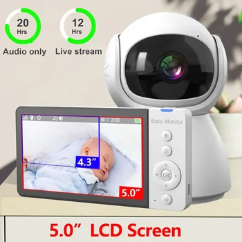 5.0 inch bezdrôtový video baby monitor 5000mAh batérie IPS displej s opatrovateľka pan tilt fotoaparát obojsmerné audio fotoaparát bezpečnosť