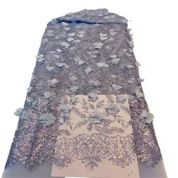 Africké Čipky Textílie 2023 Modrá Vysokej Kvality Nigérijský Flitrami Čipky Textílie Guipure 3D kvet Čipky francúzsky Čistý Čipky Pre Svadbu