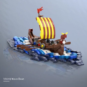 MOC Viking Vlna Lode Pirate Dragon Loď Tehly Stredovekých Vojenských Wars Loď Plachetnici Model stavebným Deti Hračka Darček k Narodeninám