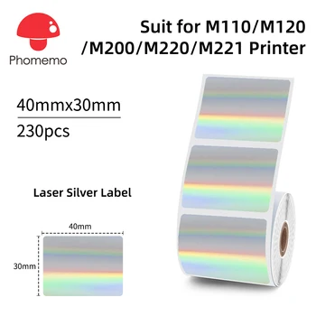 Label Nálepka Laserová Strieborná Tepelnej Štítok Nepremokavé 40x30mm Lepiaci Papier pre Phomemo M110/M120/M200/M220/M221 Tlačiareň štítkov