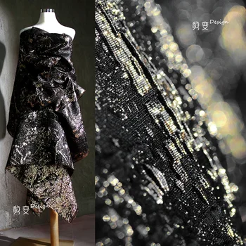 Black Gold Žakárové Tkaniny, Výšivky Tvorivé Hviezdy Splash Atrament Troch-dimenzionální Zmysel Textúra Oblečenie Kabát Pozlátené Tkaniny
