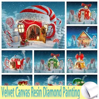5D DIY Velvet Plátno Živice Diamond Maľovanie Vianočné Dediny Domy Diamond Výšivky Krajiny Umenie Obrázok Domáce Dekorácie