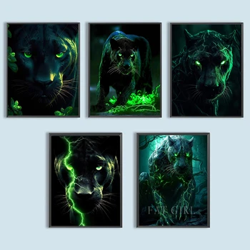 Zelený Blesk 5D DIY Diamond Maľby Zvierat Panther Cross Stitch Auta Plný Vrták Kolo Výšivky Mozaikové Umenie Kamienkami
