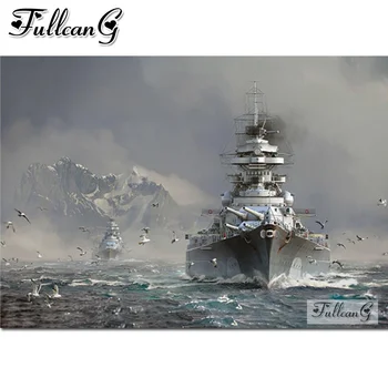 Mozaikové Umenie Triedy Bismarck bojová loď Diamond Maľovanie Diy Plný Drahokamu Výšivky Obraz Sveta vojnové lode Domova AA3688
