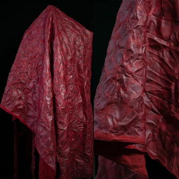Tmavo Červená Špeciálne Kožené Skladaný a Skladaný Stočené a Zarobila s Gradient Texture Tvorivé Európskych a Amerických Tkaniny