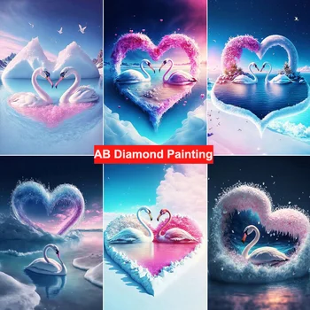5D DIY AB Diamond Maľovanie Swan Plný Vrták Diamond Výšivky Láska Srdce Cross Stitch Súprava Domáce Dekorácie Valentína Darček