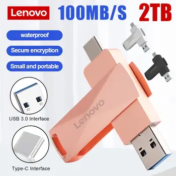 Lenovo 1 TB/2TB USB 3.0 Flash Disk 512 gb diskom 256 GB Typ-c 2 V 1 Vysokej Rýchlosti kl ' úč 128 GB Úložného Zariadenia Nepremokavé U Stick pre PC