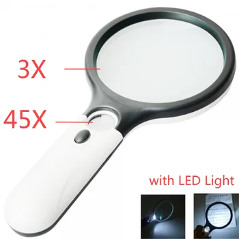 3X/45X Lupy Ručné LED Okuliare S Osvetlením Mikroskopom Zväčšovacie Sklo Objektívu Čítanie Šperky Glass Repair Tool