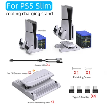 Pre PS5 Slim Multifunkčné chladenie nabíjacej základne dock odvod tepla s kotúčovou úložný stojan pre PS5 rukoväť nabíjacej základni
