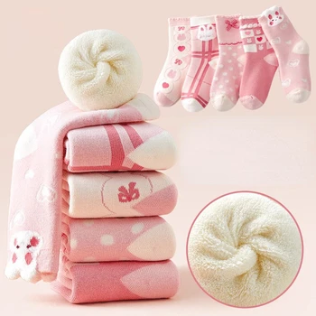 5 Párov/veľa Jeseň a v Zime Čistej Bavlny Zimné Pribrala Froté Ponožky detské Pančuchy Cute Baby Ponožky