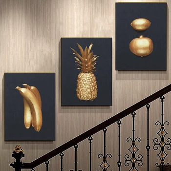 Nordic Minimalistický Plagát Zlato, Banány, Ananás, Banány Ovocie Kivi Moderné Nástenné Art Obrázok Vytlačiť Plátno Maľovanie Obývacia Izba Dekor