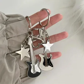 Harajuku Y2k Gitara Srdce Star Keychain pre Ženy Sladké Cool Trend Módy Krúžok na kľúče Prívesok Vintage Estetické Taška na Príslušenstvo