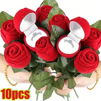 Zamatovej Ruže Kvet Krúžok Box Red Cteative Ruže Náušnice Displej Držiak Darček Boxs Svadobné Svadobné Šperky, Zásnubné Prípade Skladovania