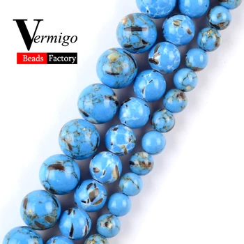 Prírodné Svetlo Modrá Shell Turquoises Kameň Okrúhle Korálky Pre Ženy, Vyšívanie, Diy Šperky Výrobu Handmade Náramok, Náhrdelník 4-12mm