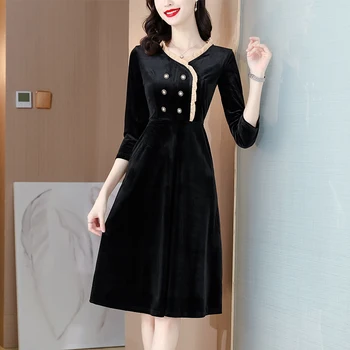 Black Velvet Bodycon Tvaru Sexy Midi Šaty Žien Kórejský Vintage Hepburn Župan Jeseň Zima Nový Bežné Elegantné Office Lady Šaty