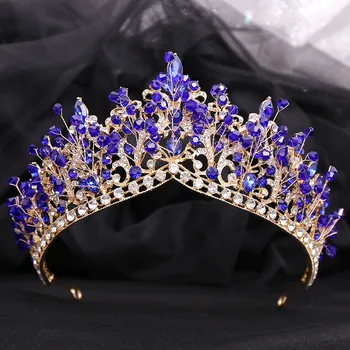 KMVEXO Barokový Princezná, Kráľovná Ručné Korálky Crystal Svadobné Tiaras Korún Luxusné pokrývku hlavy Diadem Svadobné Šaty Vlasov Šperky