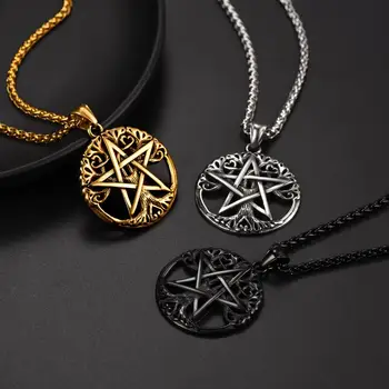 Minimalistický Mužov\ \ 's Pentagram Náhrdelník z Nehrdzavejúcej Ocele Keltský Uzol Prívesok Jednoduché Duté Príslušenstvo Šperky