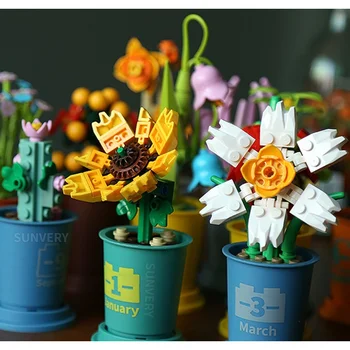 Kreatívne Montáž Hračka pre Deti, Simulácia Kvety, Črepníkové Ozdoby Šálku Kávy 3D Model DIY Diamond stavebným Tehly