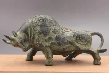 Nádherná Čína bronzové výrobky Ručne Vyrezávané dobytka socha