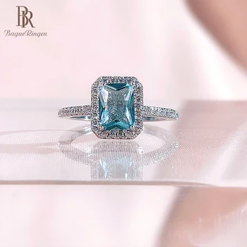 Bague Ringen Klasický Dizajn Krúžok Módny Ženské Šperky Square Blue Topaz umelé Akvamarín dámsky Zásnubný Prsteň Size5-9