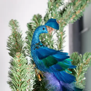 Strana Dodávky Živej Páva Prívesky Realistické Glittered Vták Ozdoby na Vianočný Stromček Strany Šumivé Príslušenstvo Strana