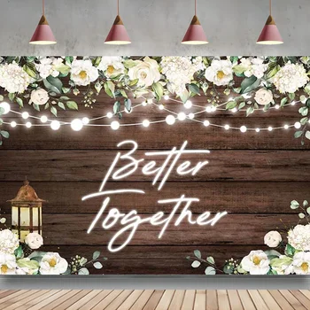 Lepšie Spolu Pozadie Svadba Rustikálny Drevený Pozadí Biele Kvety, Svadobné Sprcha Dekorácie Banner Photo Booth Rekvizity