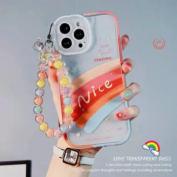 Rainbow Dievča Kvet Ružová Fialová Luk 3D Prípade Realme 7 8 7i 8i 7 Pro Láska Srdce Zavesiť Reťazca Jasné Tpu Kryt Telefónu