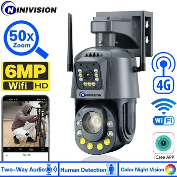 4K 6MP Kovové Duálny Objektív PTZ Wifi 4G Fotoaparátu Vonkajšie 30X 50X Optickým Zoom Detekcia Ľudských 200M Nočné Videnie IP Kamery iCsee XMeye