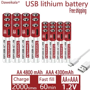 AA+AAA1.2V USB nabíjateľné AA batérie, 4800mAh, hračka myš diaľkové ovládanie, herný ovládač, bezdrôtový mikrofón+doprava zadarmo