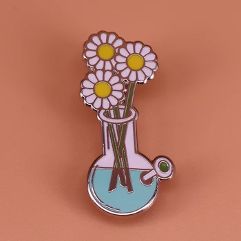 Daisy vo fľaši smalt pin flower art brošňa Chemické experimentálne šperky vedy odznak ženy, dievčatá darček literárny