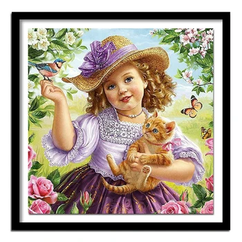 Plné Námestie Drahokamu Maľovanie Crystal Dekor 5D DIY Diamond Maľovanie dievča drží mačka Cross Stitch Vzor, Diamond Výšivky
