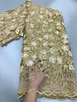 Najnovšie Afriky Ručné 3D Nášivka Tylu Čipky Textílie 2023 Kvalitné francúzske Korálkové Kamene Čipky Textílie Pre Svadobné Šaty Ples