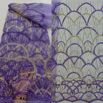 Africké Korálkové Čipky Oka Textílie S Flitrami Kvalitné francúzske SYJ-13024513 Korálky Tylu Textílie Pre Svadobné